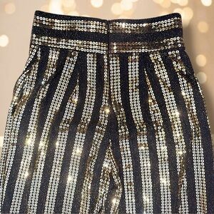 ✨FKSP✨ “Eve" Black and Gold Sequined Wide Leg Trousers MEDIUM